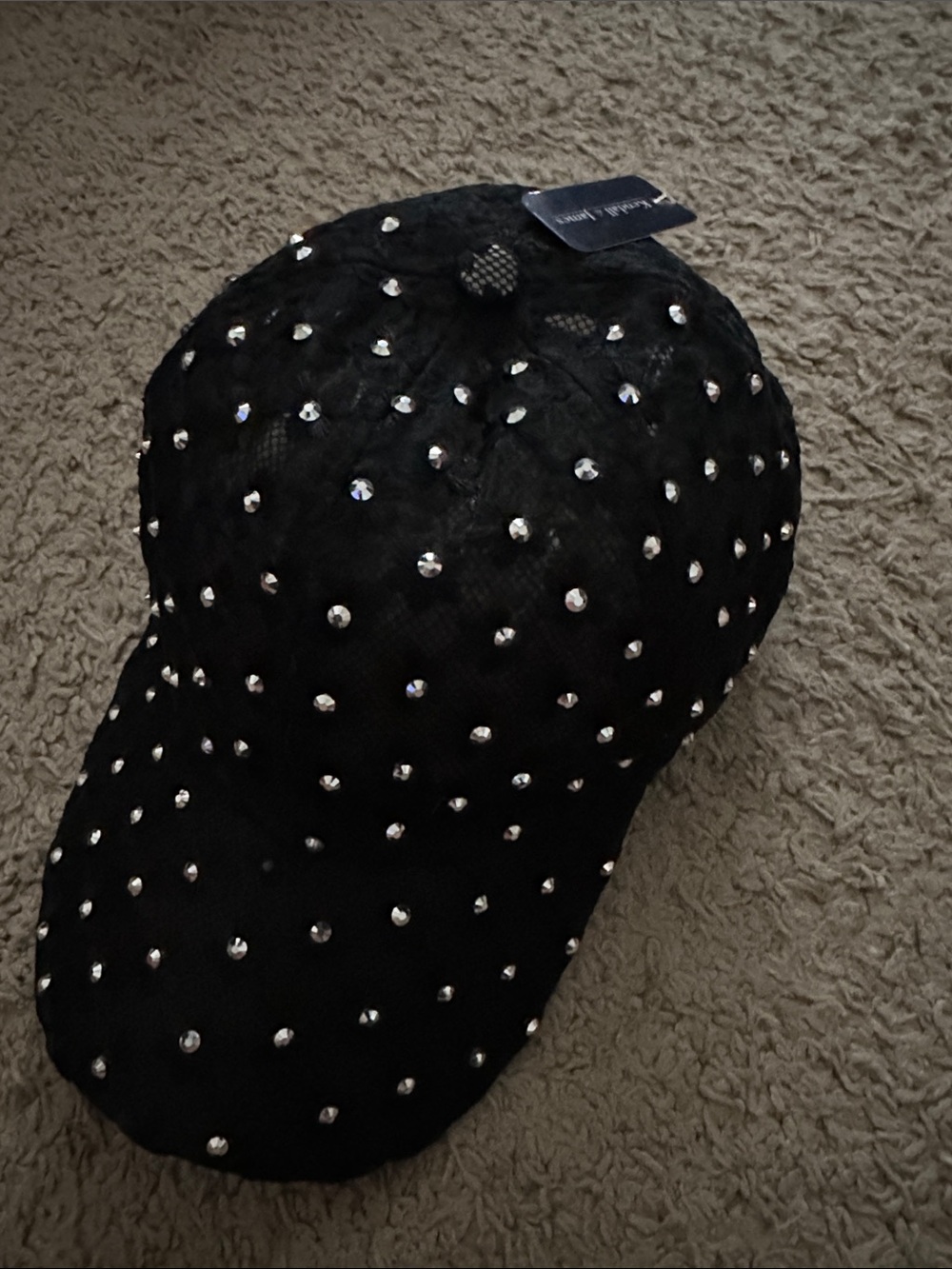 Black flower Crystal-Studded Baseball Cap - Women